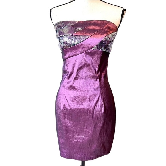 JESSICA MCCLINTOCK For Gunne Sax Strapless Metallic Purple Sequin Dress - Picture 1 of 7